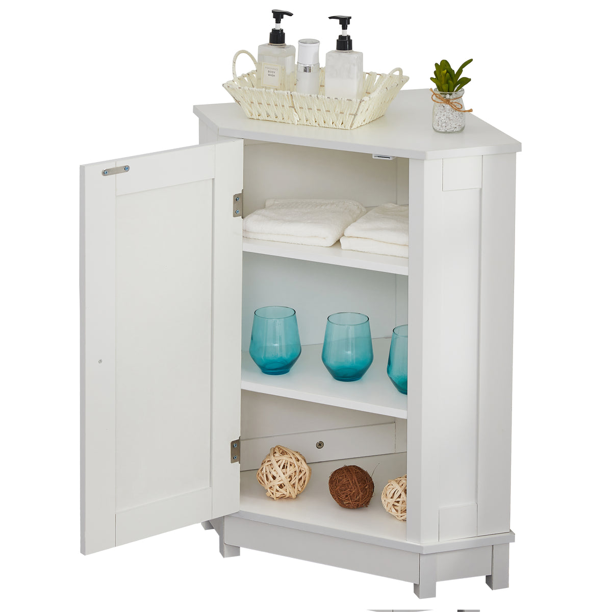 White Corner Bathroom Storage Cabinet Adjustable Shelves