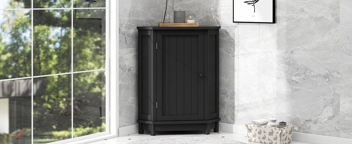 Black Corner Bathroom Storage Cabinet Adjustable Shelves