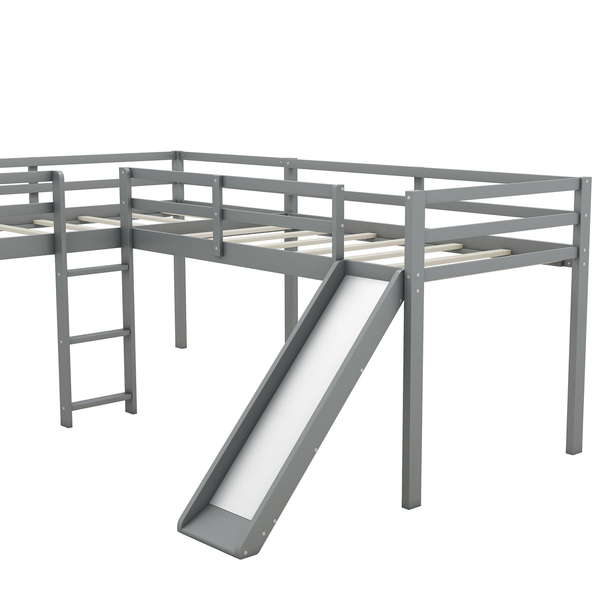 L-Shaped Twin Loft Bed with Slide Gray