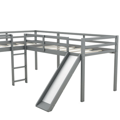 L-Shaped Twin Loft Bed with Slide Gray