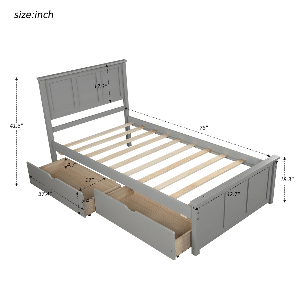 Twin Storage Bed Gray