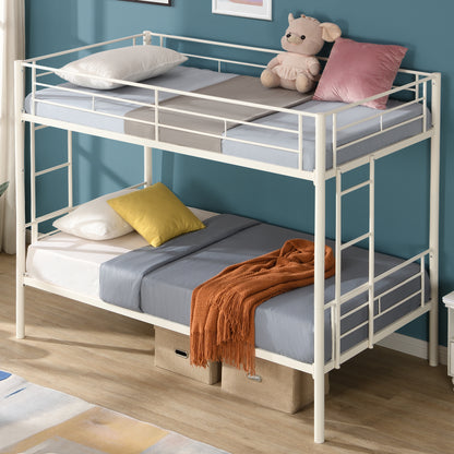 Twin Metal Bunk Bed with Safety Rail White