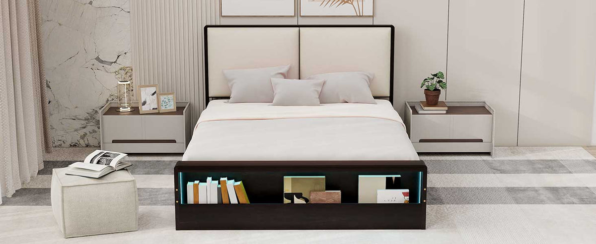 Queen Platform Bed with LED Headboard Espresso