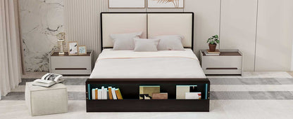 Queen Platform Bed with LED Headboard Espresso
