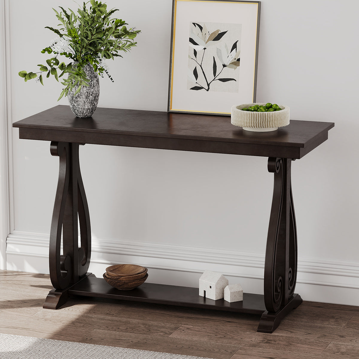 Rustic 48” Wood Console Table – Espresso