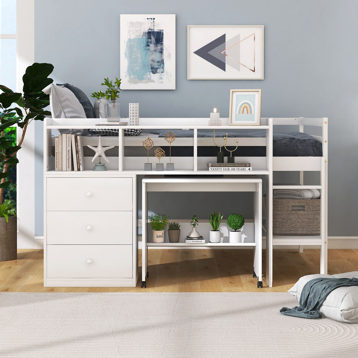 Low Loft Bed White