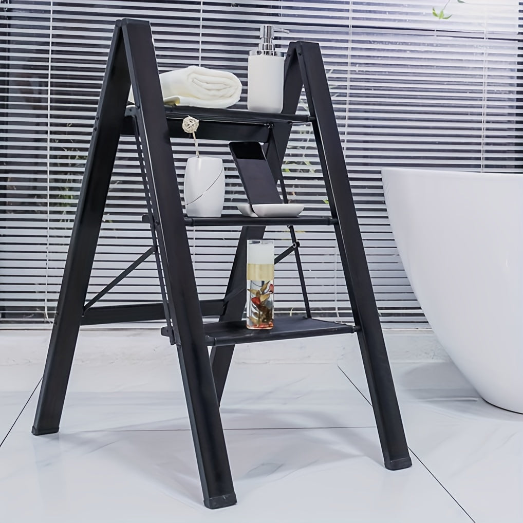 Aluminum 3-Step Folding Ladder – Black