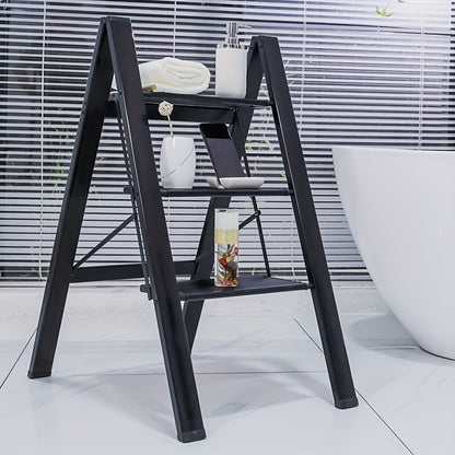 Aluminum 3-Step Folding Ladder – Black