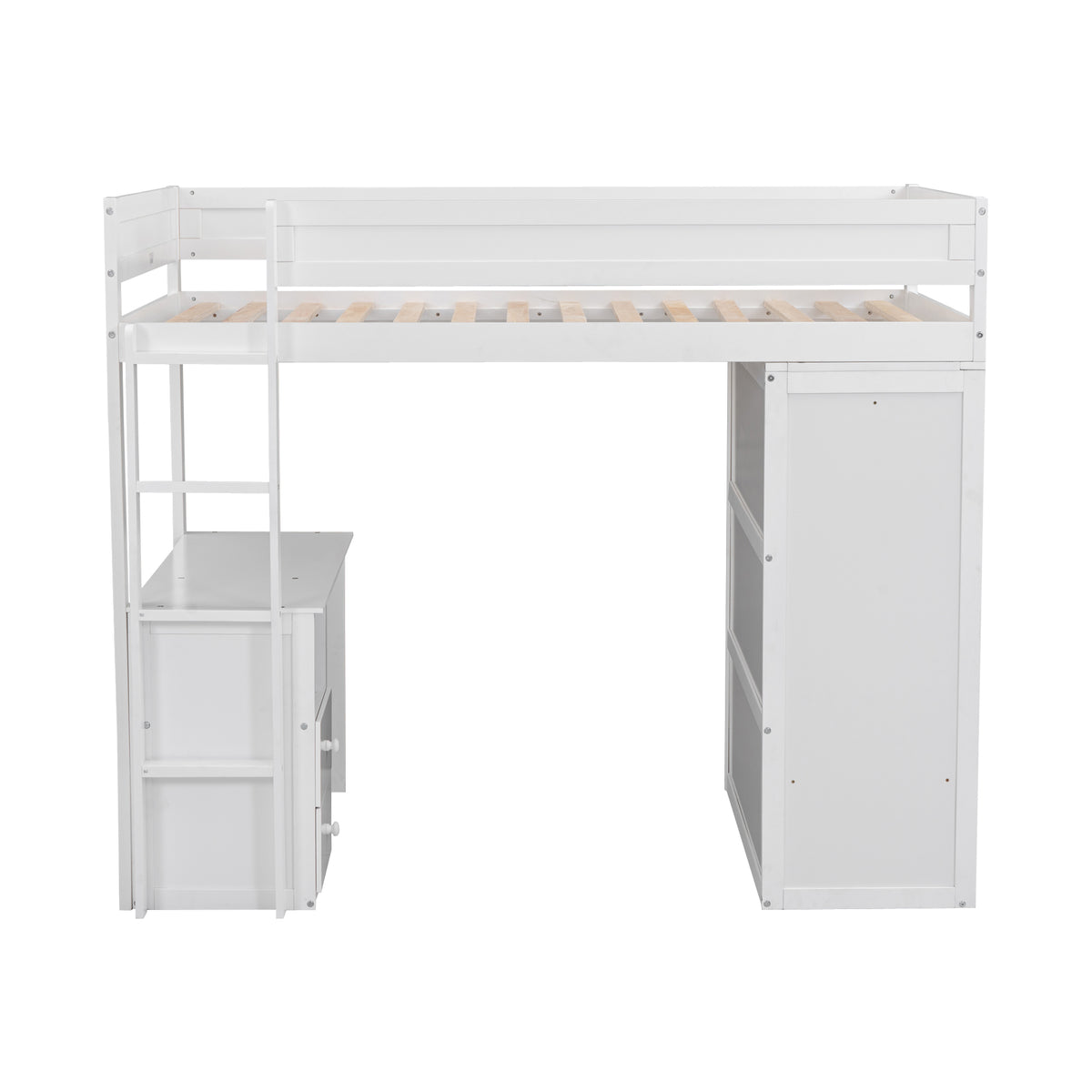 White Twin Loft Bed with Desk