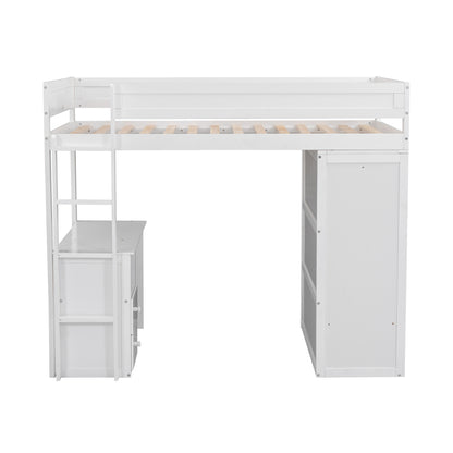 White Twin Loft Bed with Desk