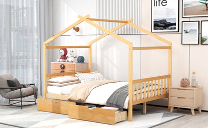 Full Platform Bed with Headboard – Natural Finish
