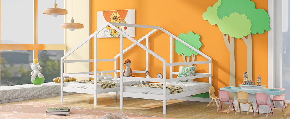 Double Twin Bunk Bed with Built-In Table