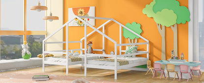 Double Twin Bunk Bed with Built-In Table