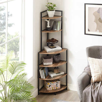 Tall Wooden Bookshelf Corner Storage Brown