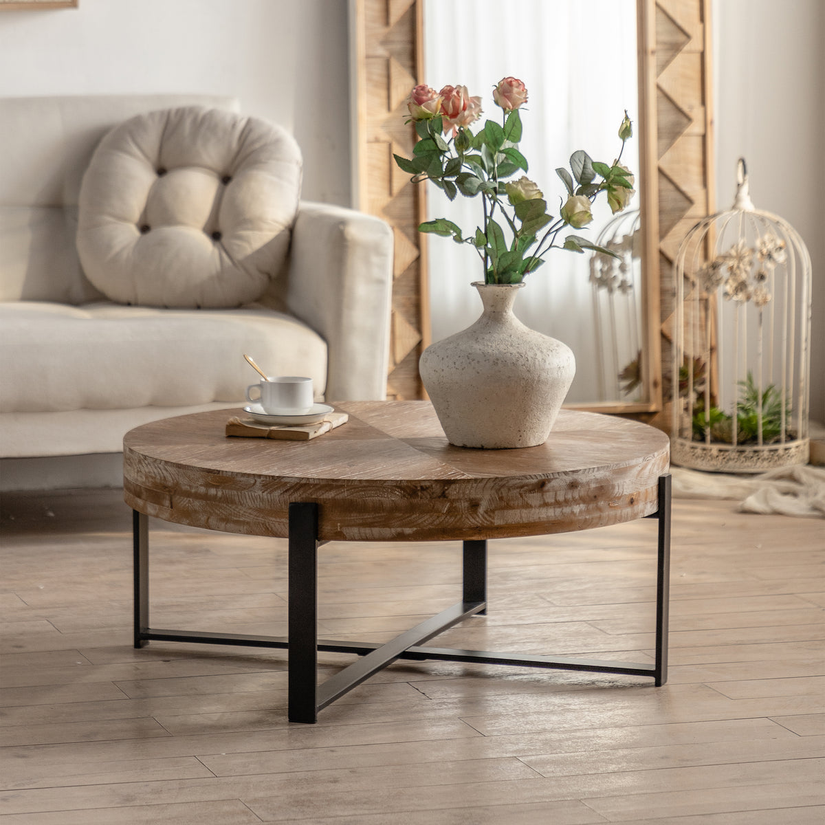 Retro Round Coffee Table – Metal & Wood