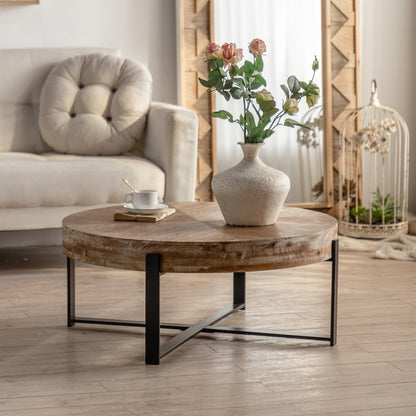 Retro Round Coffee Table – Metal & Wood