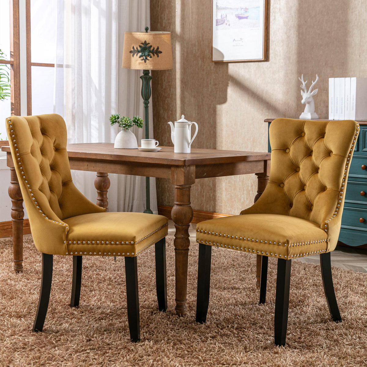 Tufted Velvet Dining Chair Set (2 pcs) – Gold