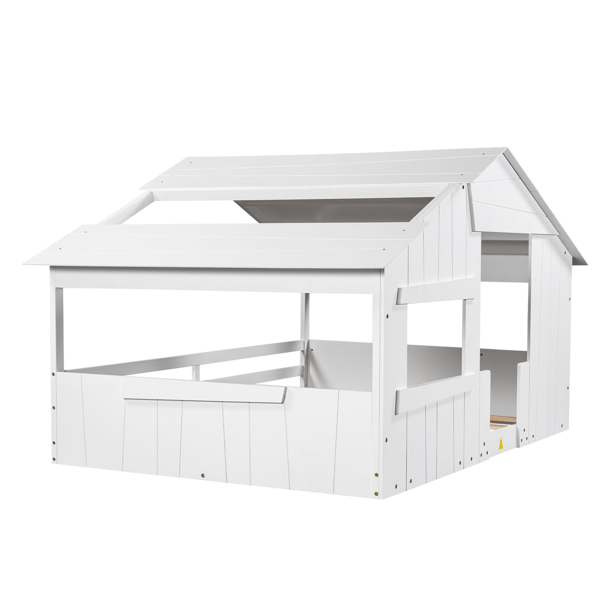 Full Wood Bed with Roof Frame White