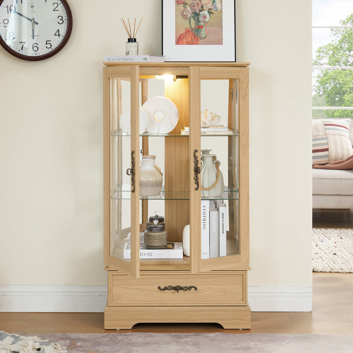 Oak Display Cabinet with Glass Frame