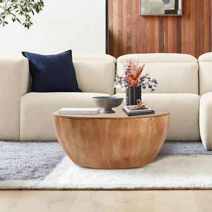Wooden Coffee Table Vintage Bucket Style Natural