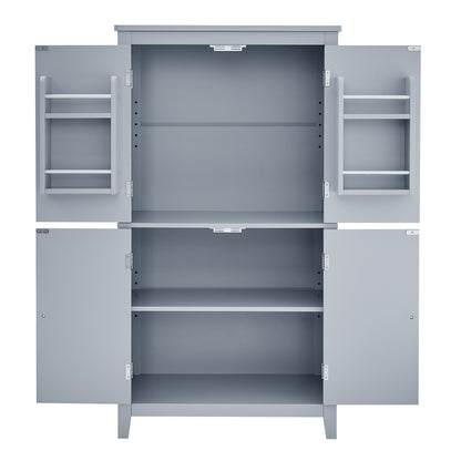 Gray Bathroom Floor Cabinet with Adjustable Shelves