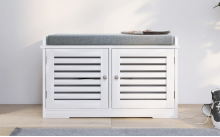 Entryway Storage Bench with Cushion – White