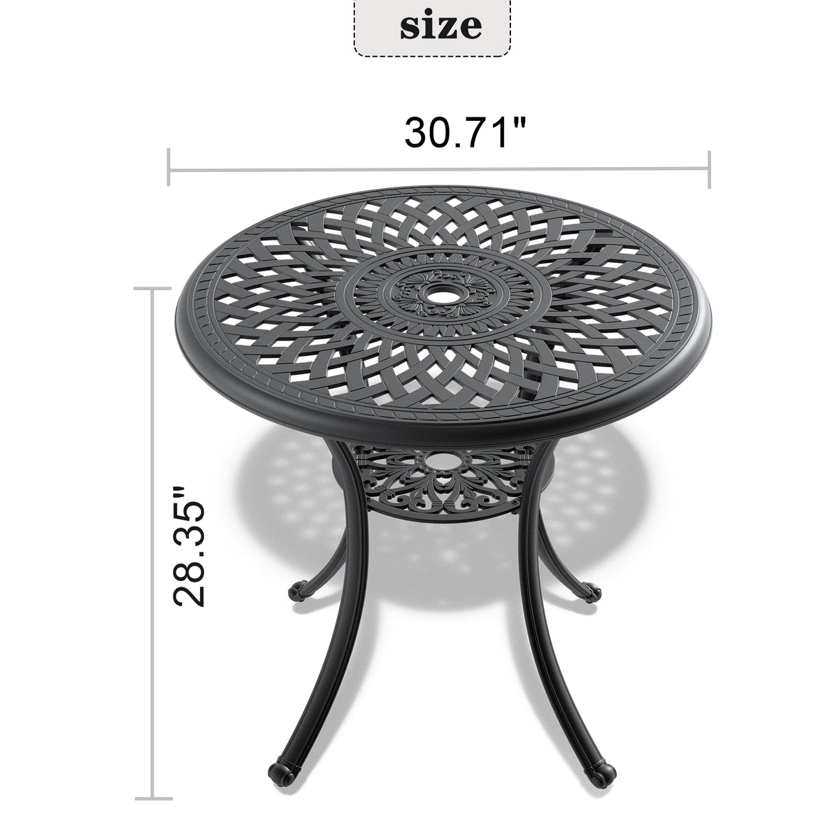 30” Black Aluminum Patio Dining Table with Umbrella Hole