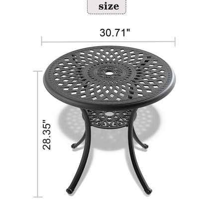 30” Black Aluminum Patio Dining Table with Umbrella Hole