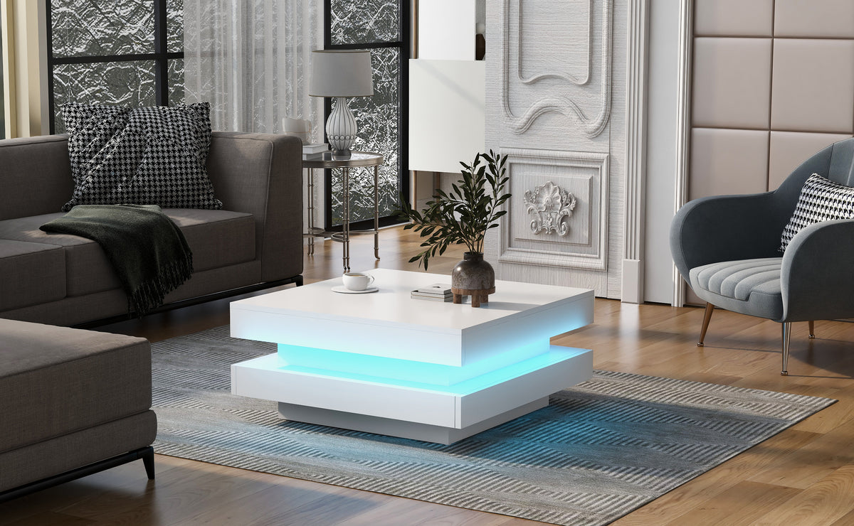 On-Trend White Gloss Coffee Table with LED Lights