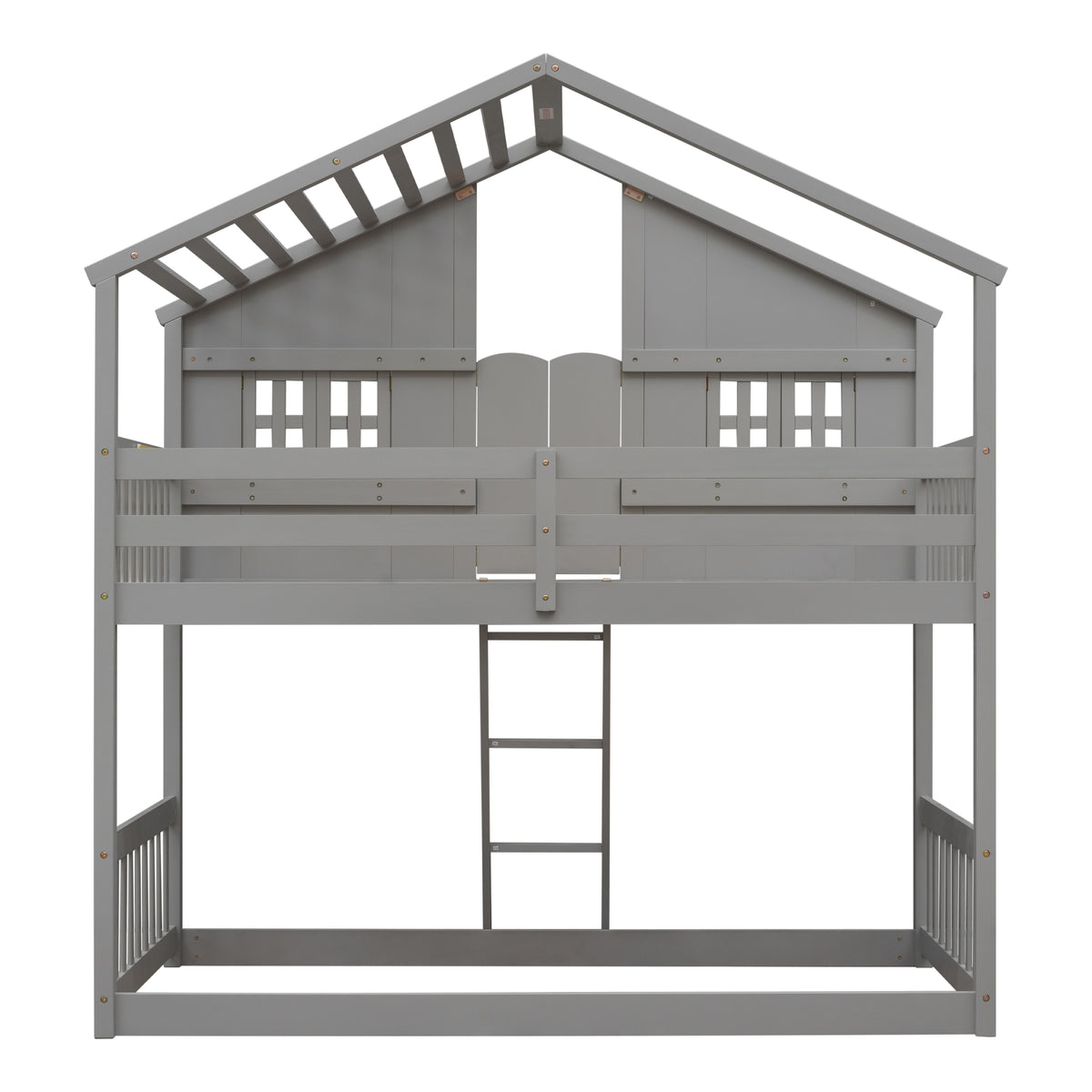 Twin House Bunk Bed with Ladder Grey