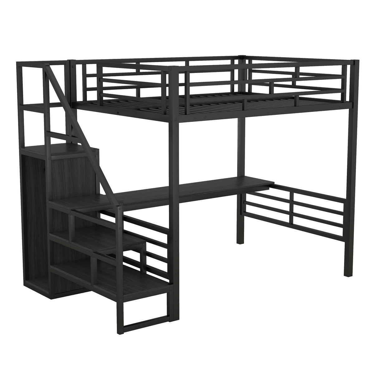 Full Metal Loft Bed with Desk Black