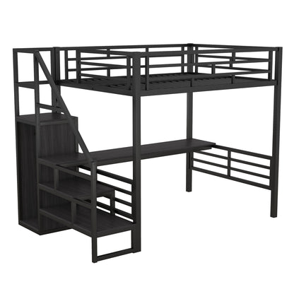 Full Metal Loft Bed with Desk Black