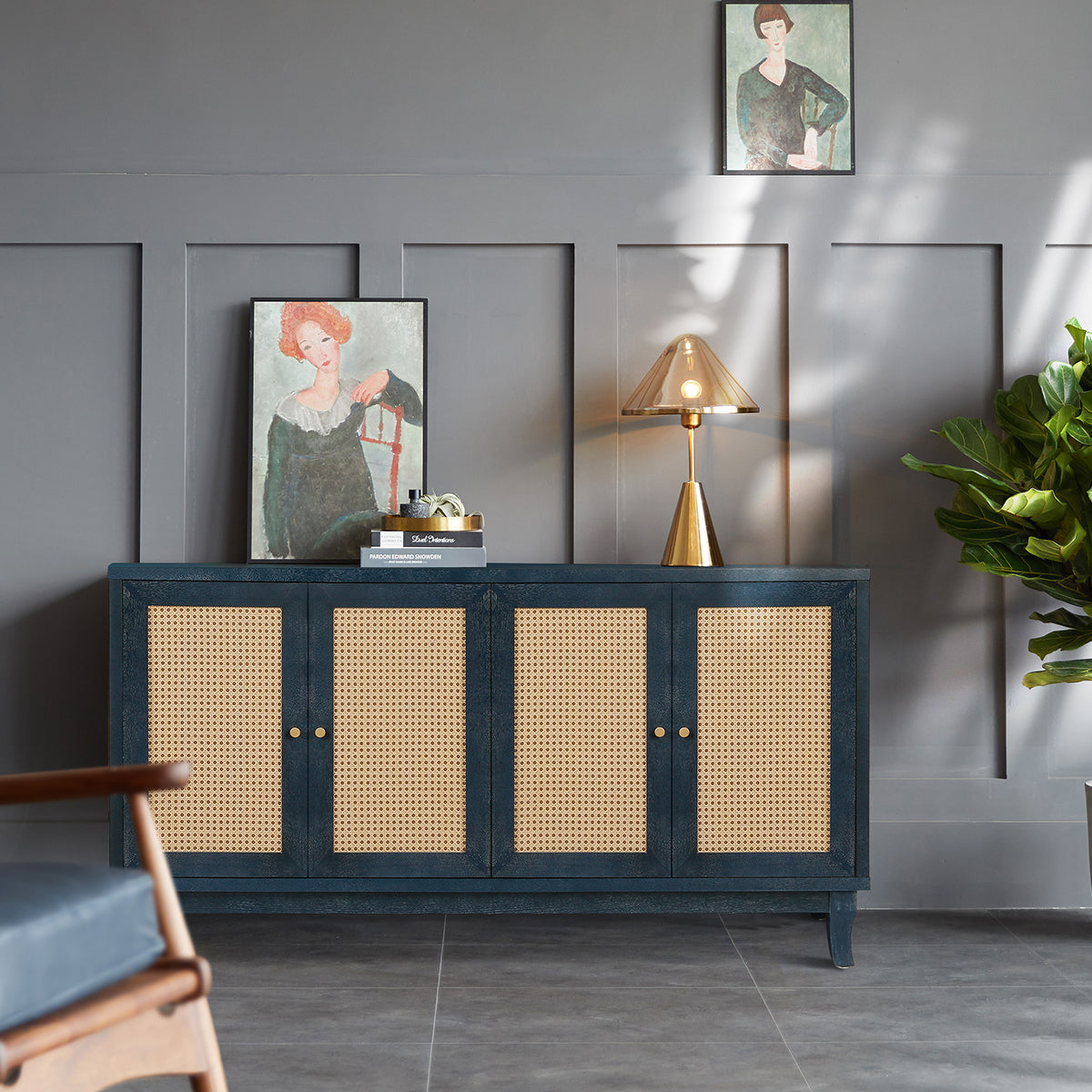 Rattan Sideboard Cabinet – Blue