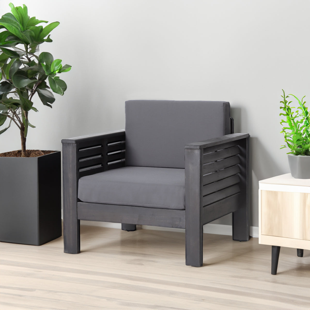 Outdoor Acacia Club Chairs (2 pcs) – Dark Gray