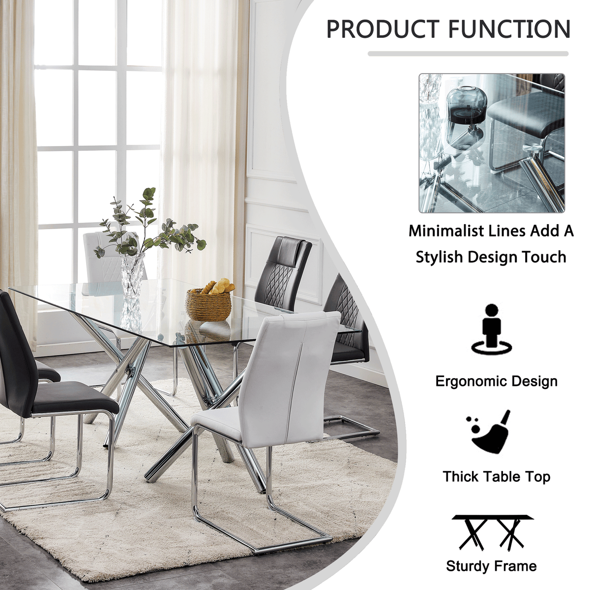 Modern Glass Dining Table – 71" Rectangular Table for 6-8 People