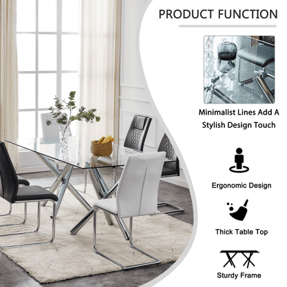 Modern Glass Dining Table – 71" Rectangular Table for 6-8 People