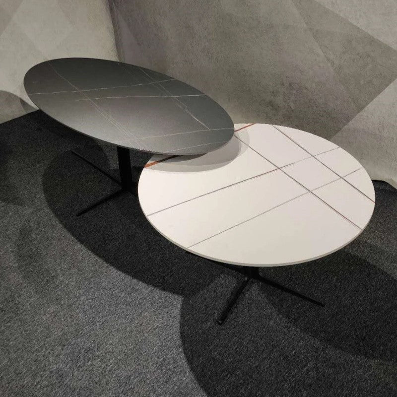 BT05 Double Stone Top Round & Elliptical Coffee Table Set