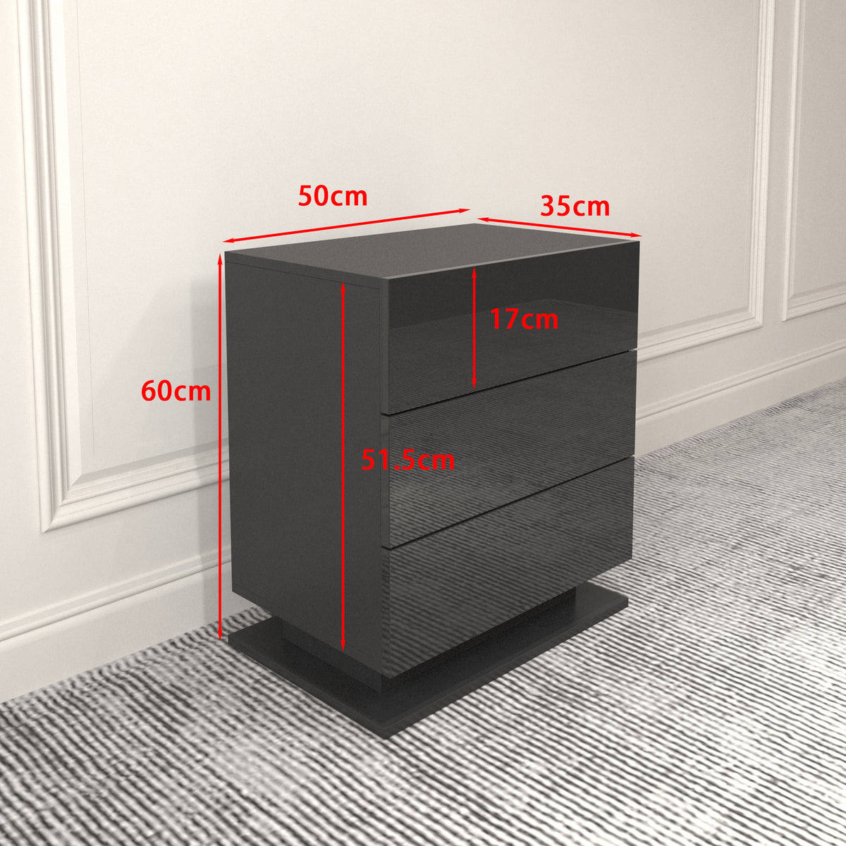 Black 3-Drawer Nightstand with RGB LED Lights – Modern Particle Board End Table with App Control