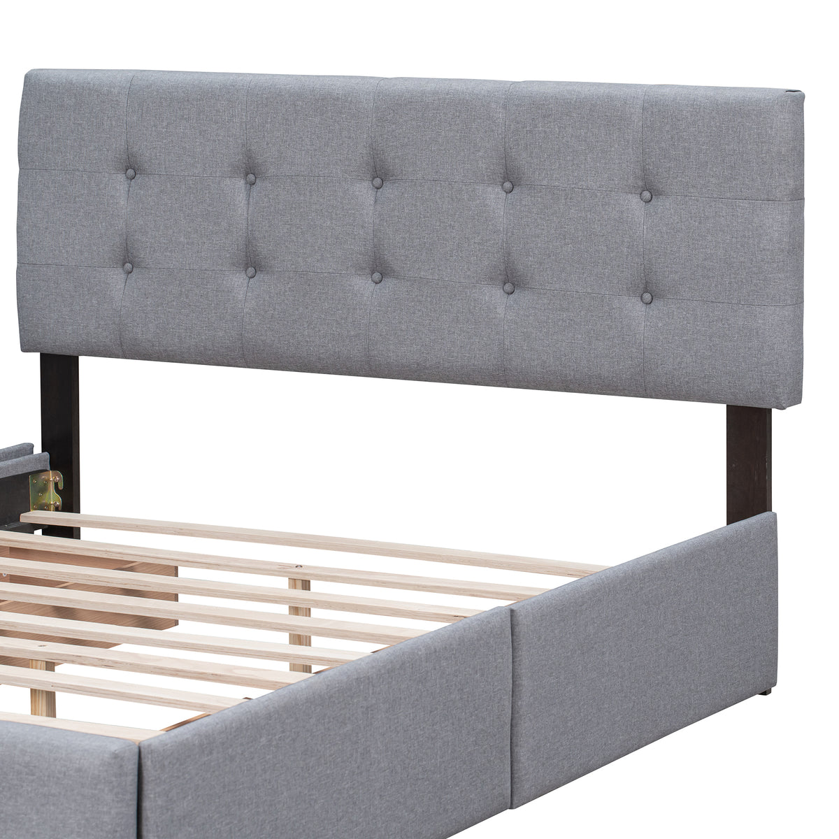 Upholstered Platform Bed with Drawers Light Gray