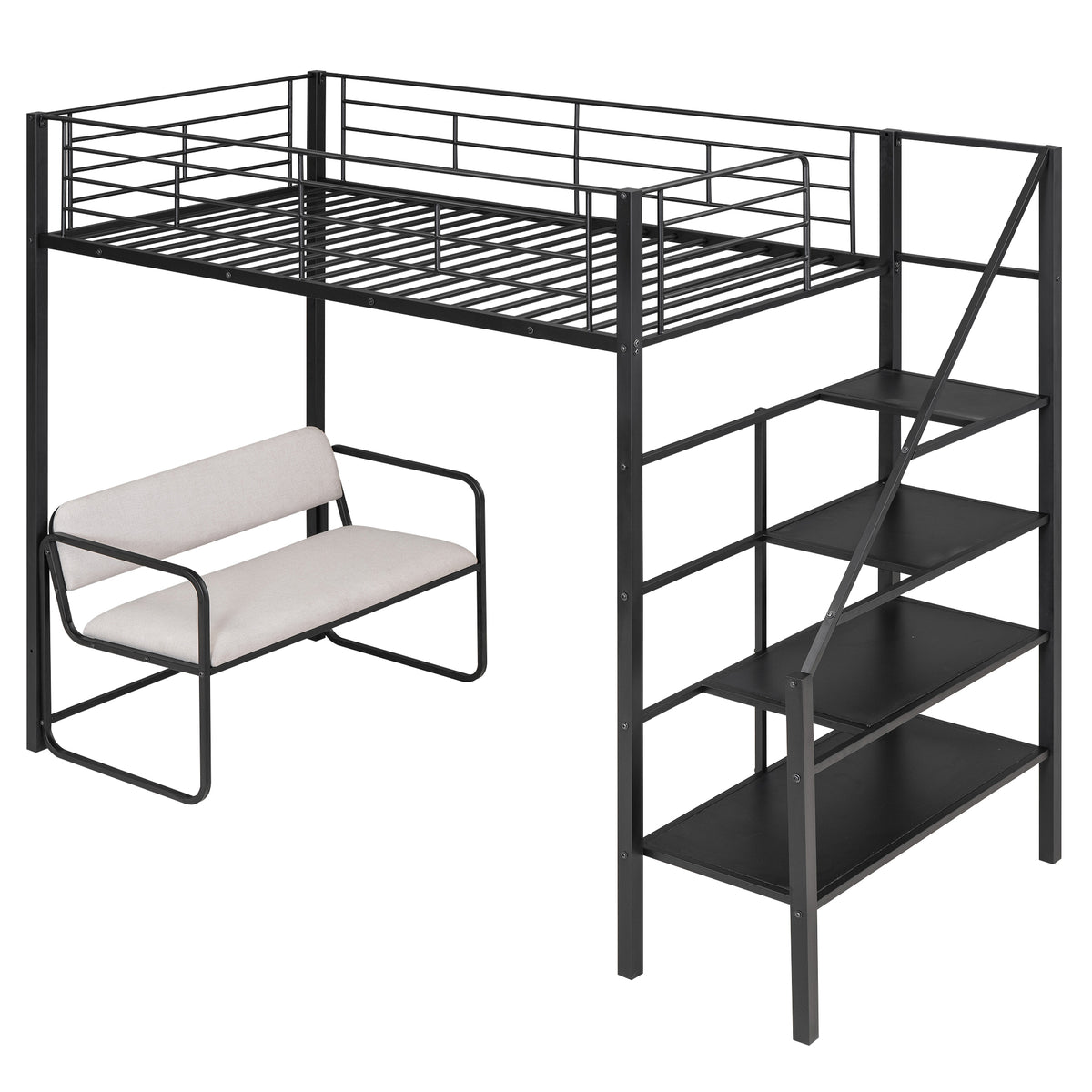 Twin Metal Loft Bed with Storage Black