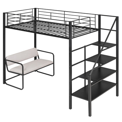 Twin Metal Loft Bed with Storage Black