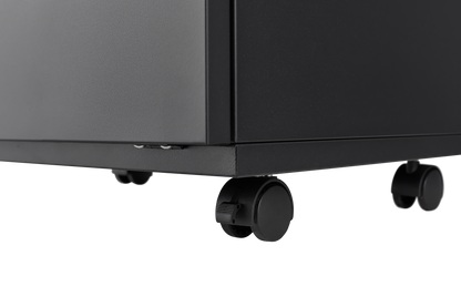 Black Mobile Copier Cabinet – 2-Door Steel File & Printer Stand with Locking Wheels