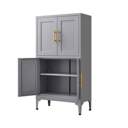 Grey Metal Kitchen Storage Cabinet with Doors