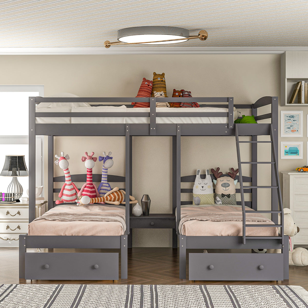 Full Triple Bunk Bed Gray