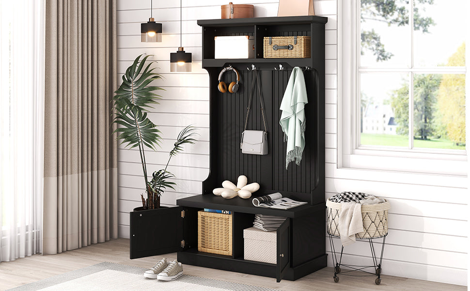 Hall Tree with Drawers and Hooks Black