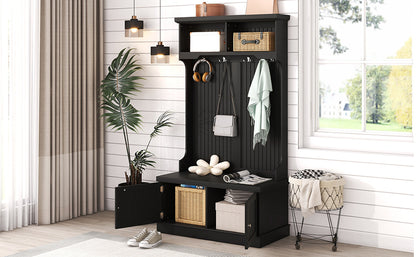 Hall Tree with Drawers and Hooks Black