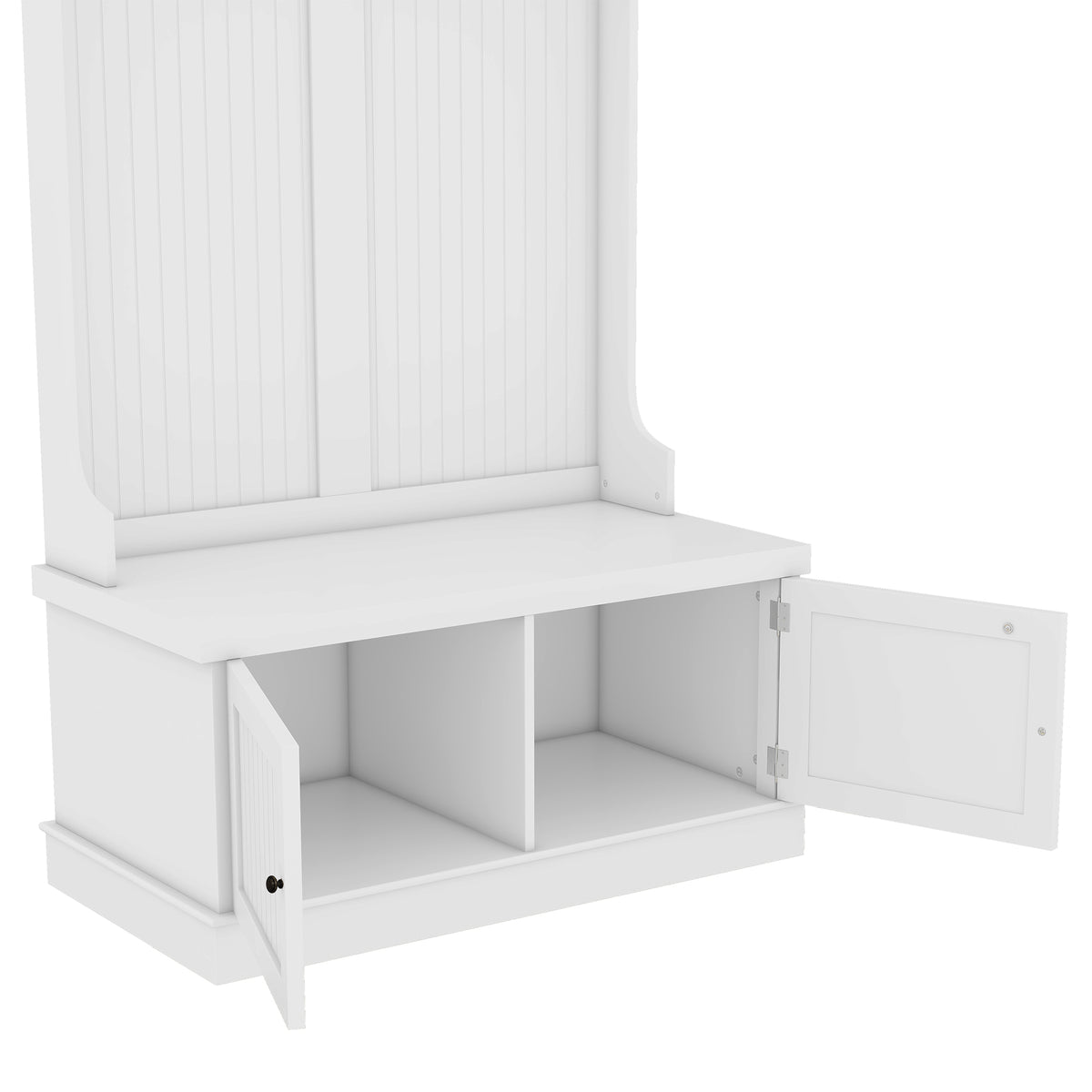 Hall Tree with Hooks and Shoe Storage Bench White