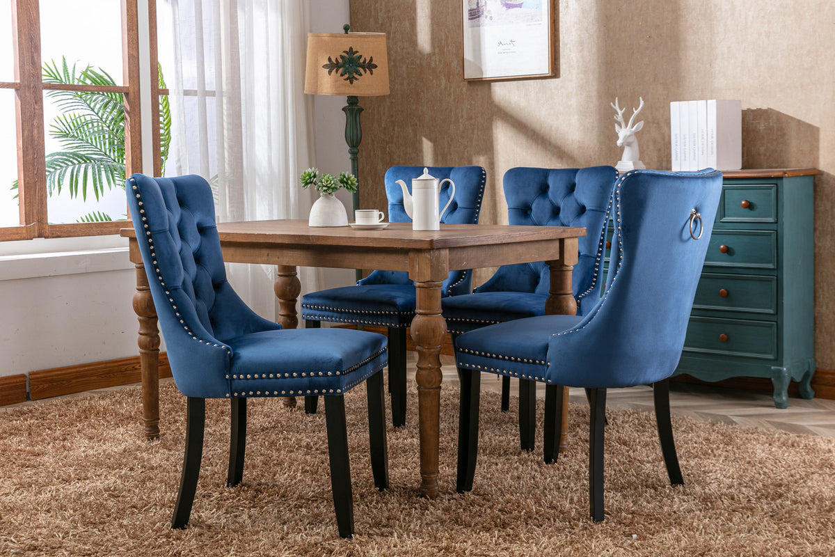Tufted Velvet Dining Chair Set (2 pcs) – Blue