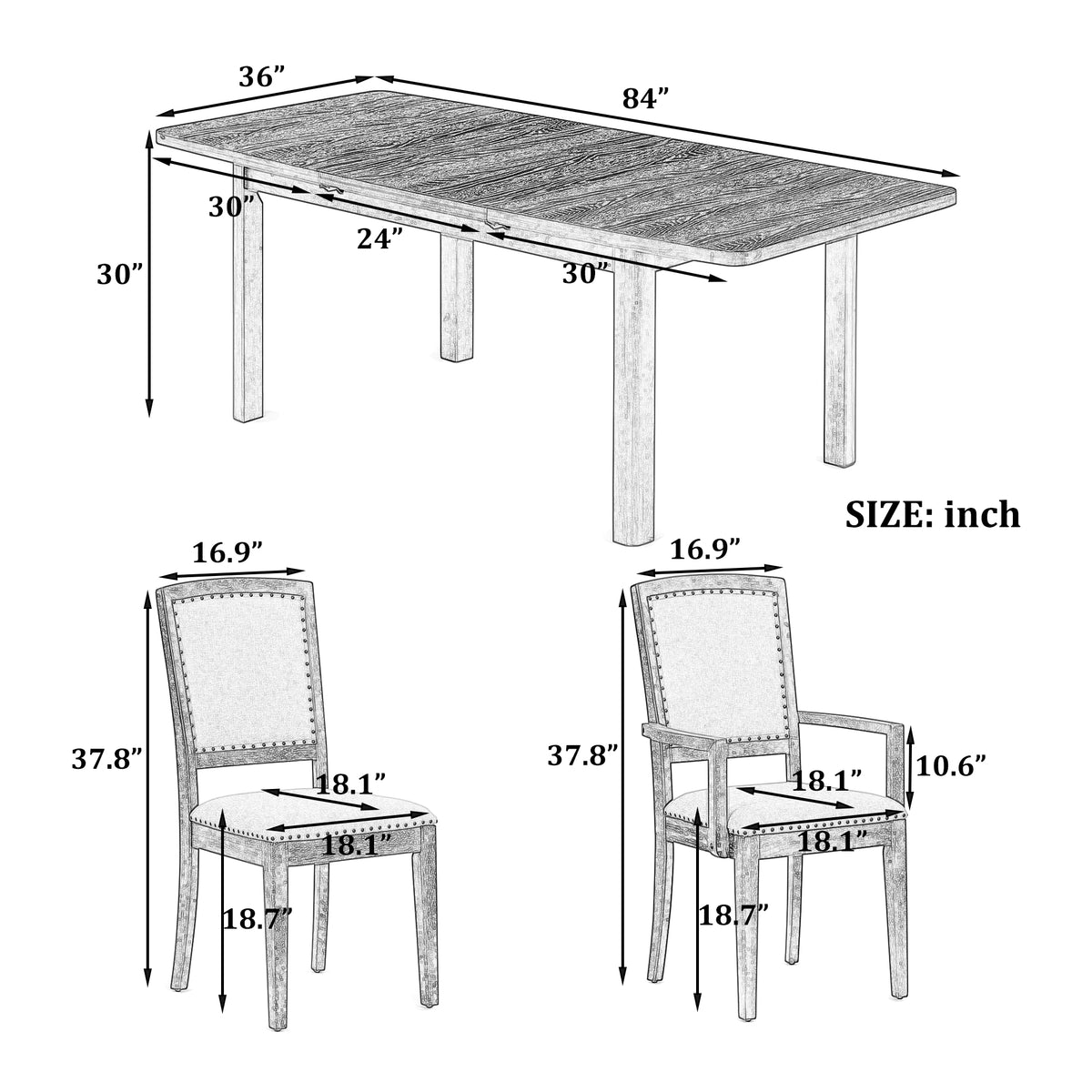 84” Expandable Dining Set – Natural Finish
