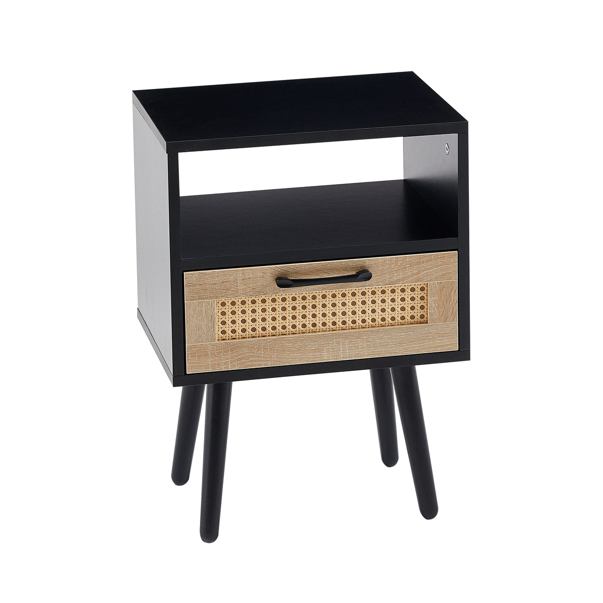 Rattan End Table with Drawer Black